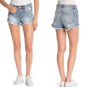 BlankNYC High-rise Distressed Denim Shorts, Hollyweird; cut-off, distressed